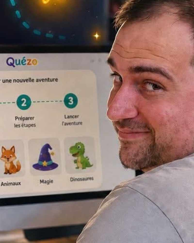 Antony, le fondateur de Quézo, devant l’écran de préparation d’une aventure.